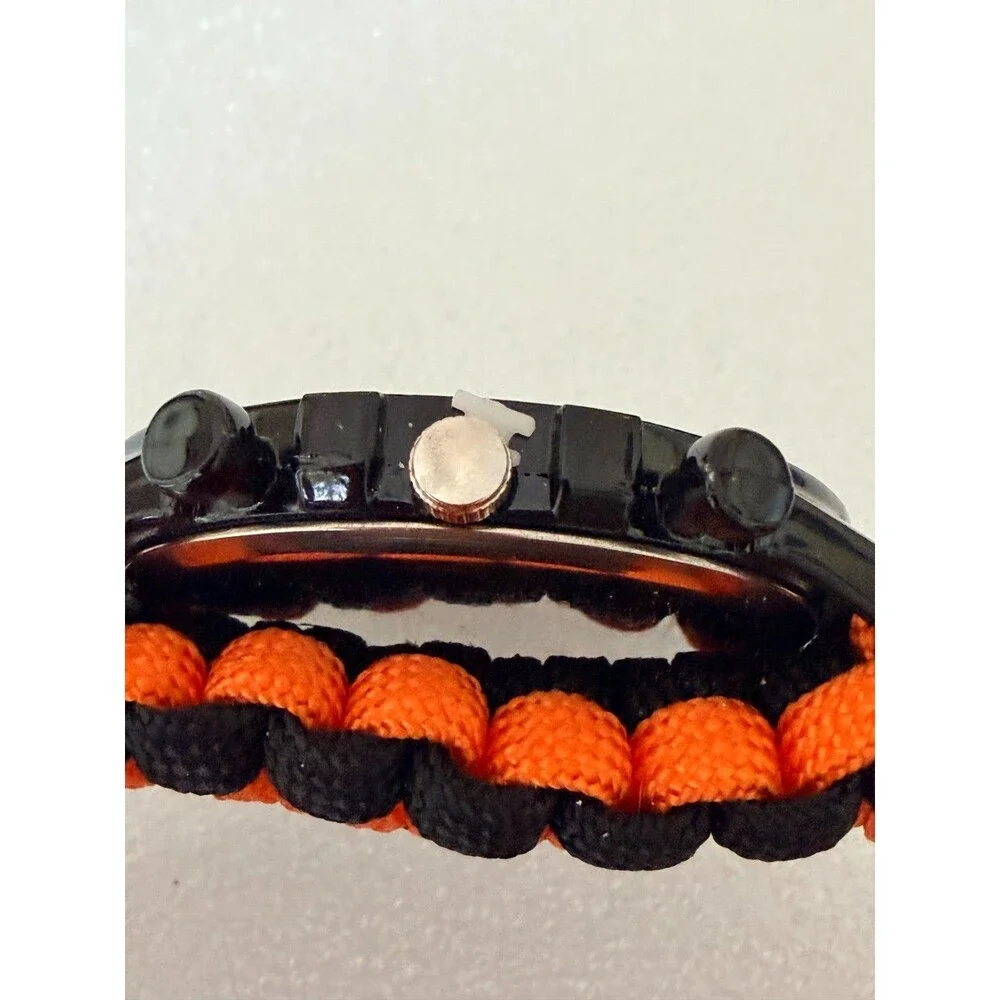 New Paracord Survival Tactical Watch with Compass Whistle & Fire Starter Orange